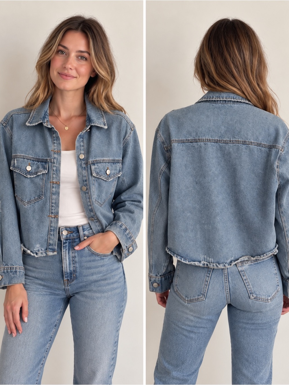 Light Blue Denim Jacket - Women's Cropped Jean Jacket